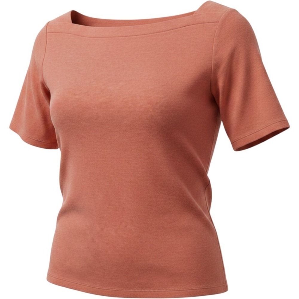 L.L. Bean Top Shirt Small Coral Square Neck Cotton Blend Short Sleeve Casual